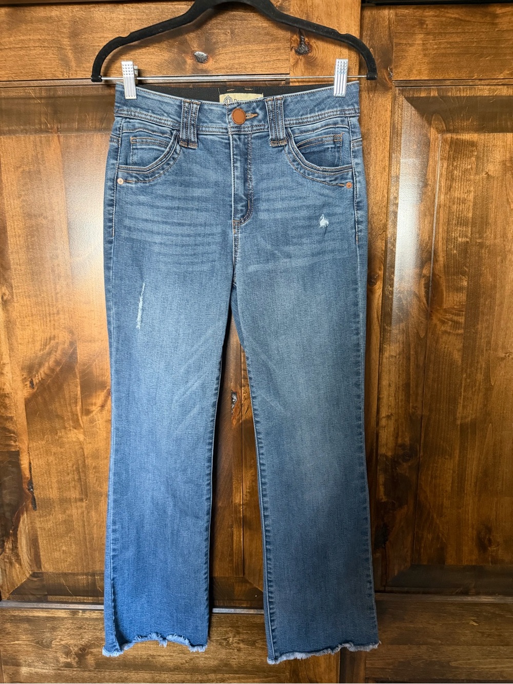 Democracy Ab Technology Distressed Blue Cropped Jeans with Frayed Hem Sz 2 - Picture 11 of 11